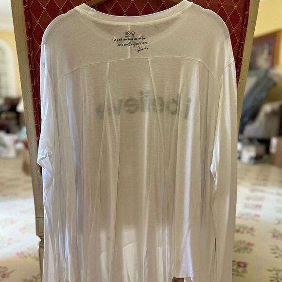 peace love world white flowy boho top “I Believe” NWOT S - Picture 2 of 12